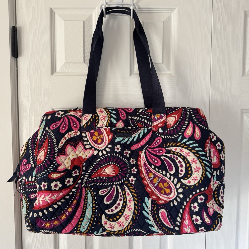 Vera Bradley Painted Paisley Travel Tote Bag Weekender Navy Pink Quilted Retired